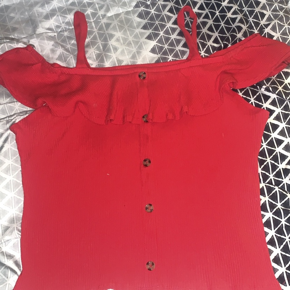 Off the shoulder red top